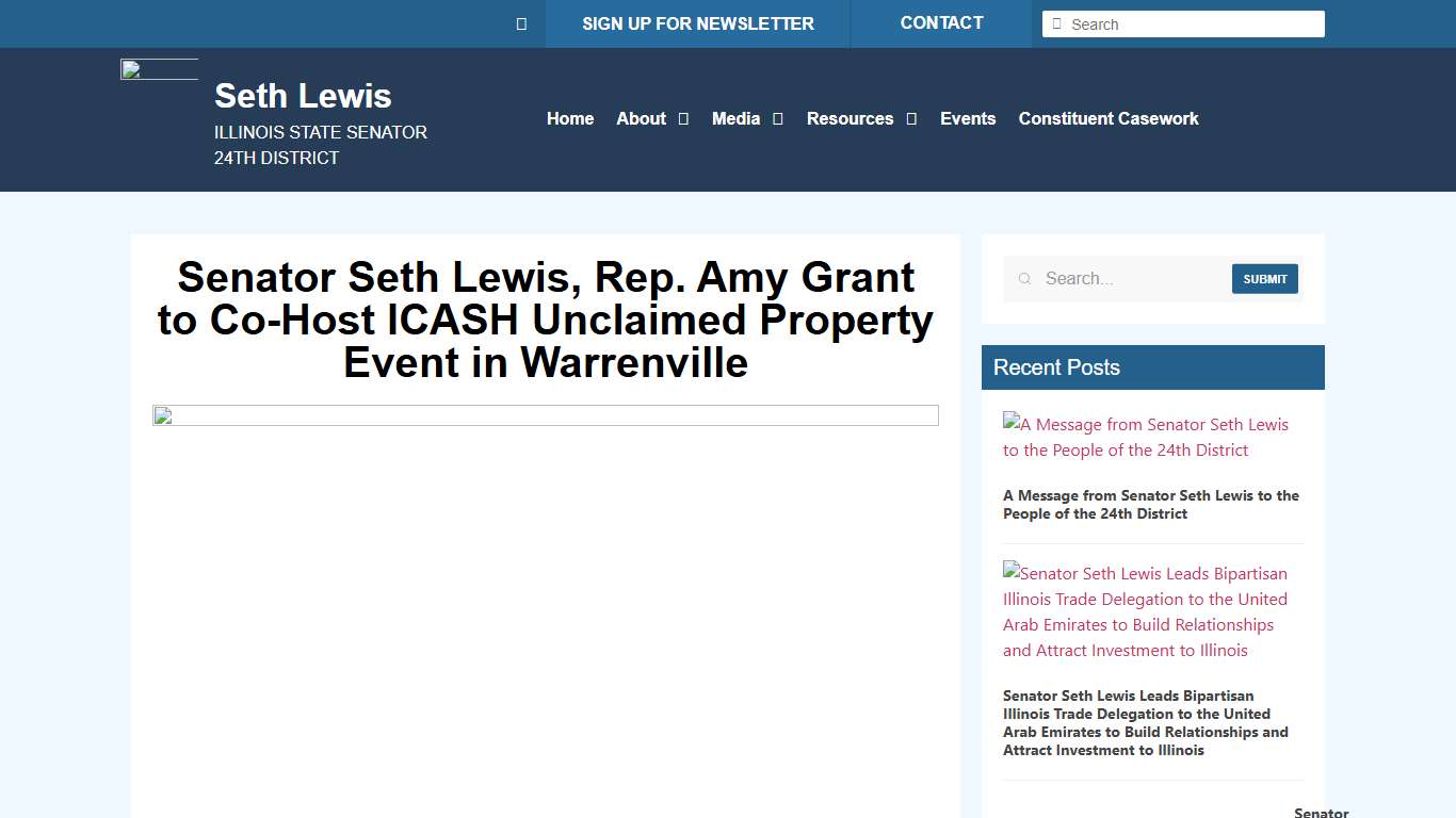 Senator Seth Lewis, Rep. Amy Grant to Co-Host ICASH Unclaimed Property Event in Warrenville - Senator Lewis